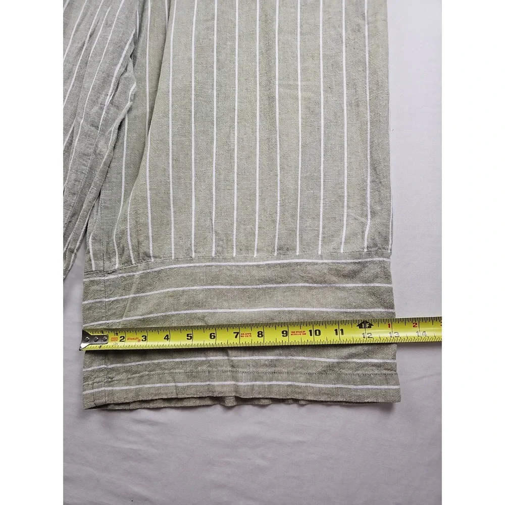 BeachLunchLounge Women's L Talia Jumpsuit Linen Cotton Wide Leg Crop OliveStripe